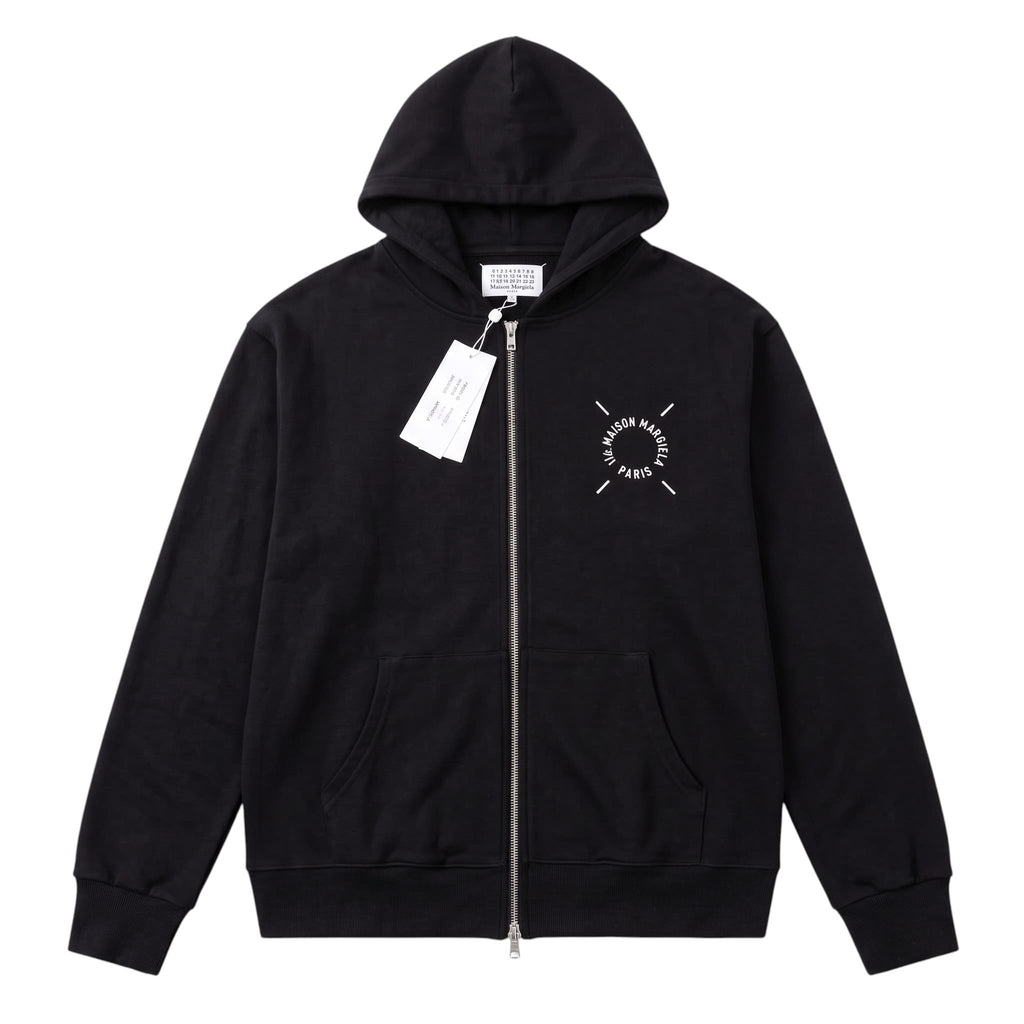 Maison Margiela Black Zip-Up Hoodie Taped Numbers Logo