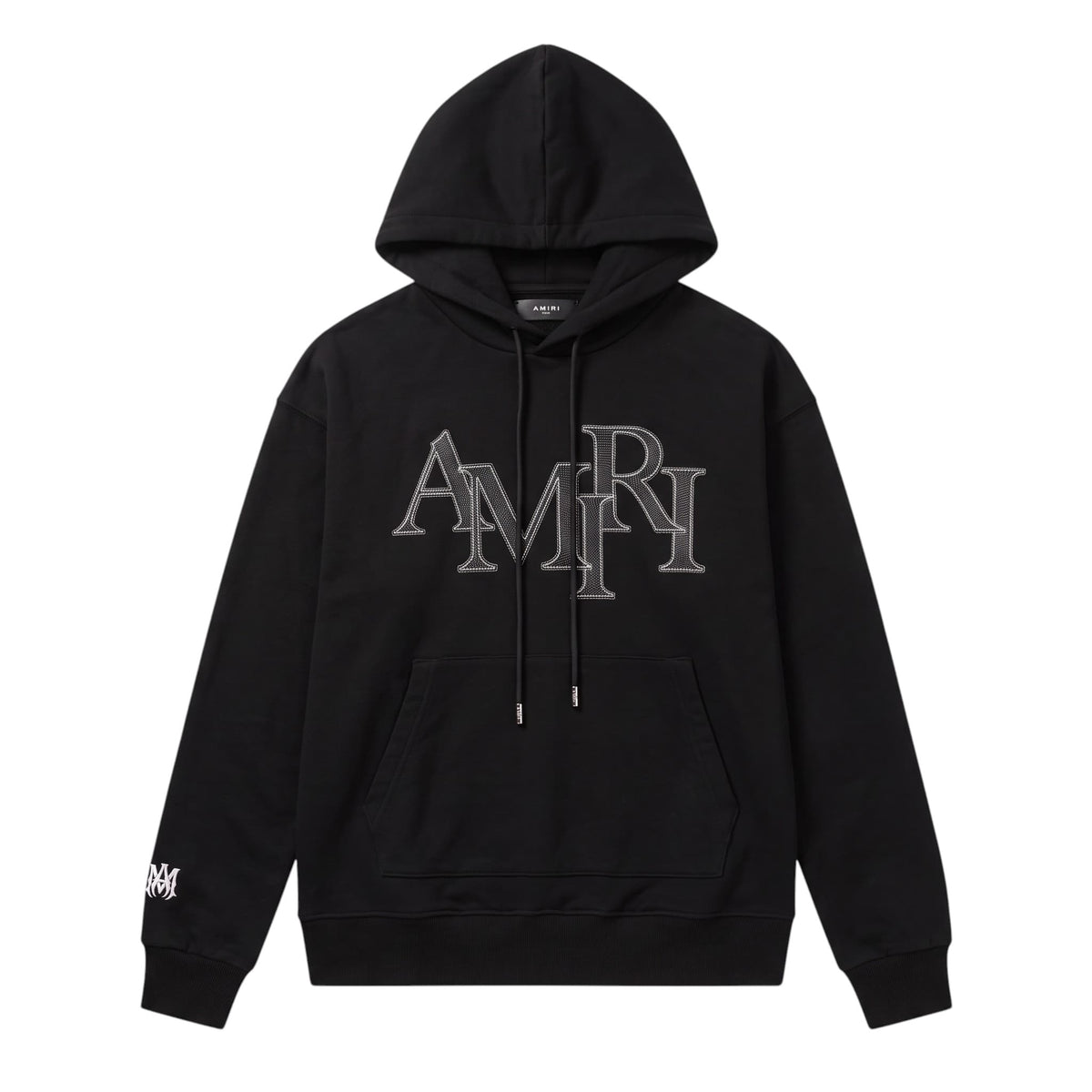 Amiri Staggered Leather Logo Black Hoodie