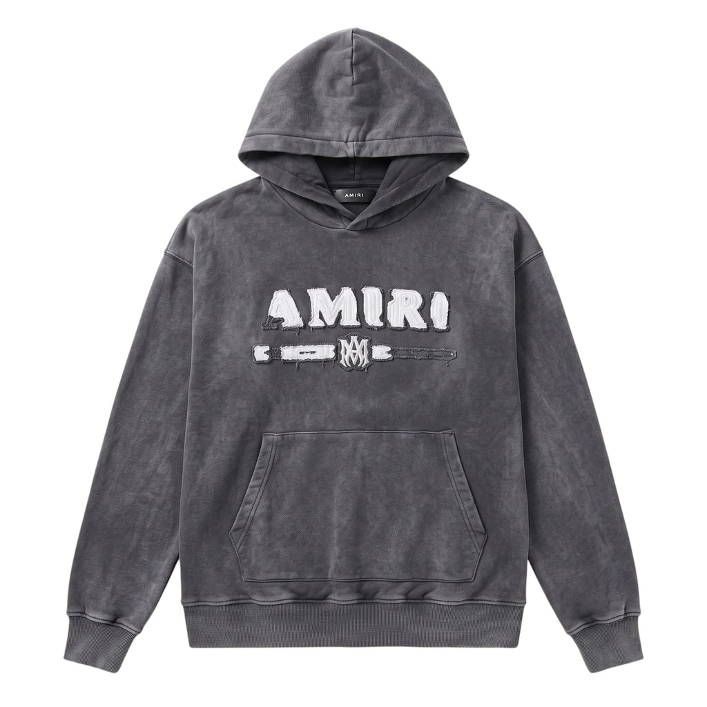 Amiri Vintage Washed Grey Hoodie with Distressed MA Bar Logo