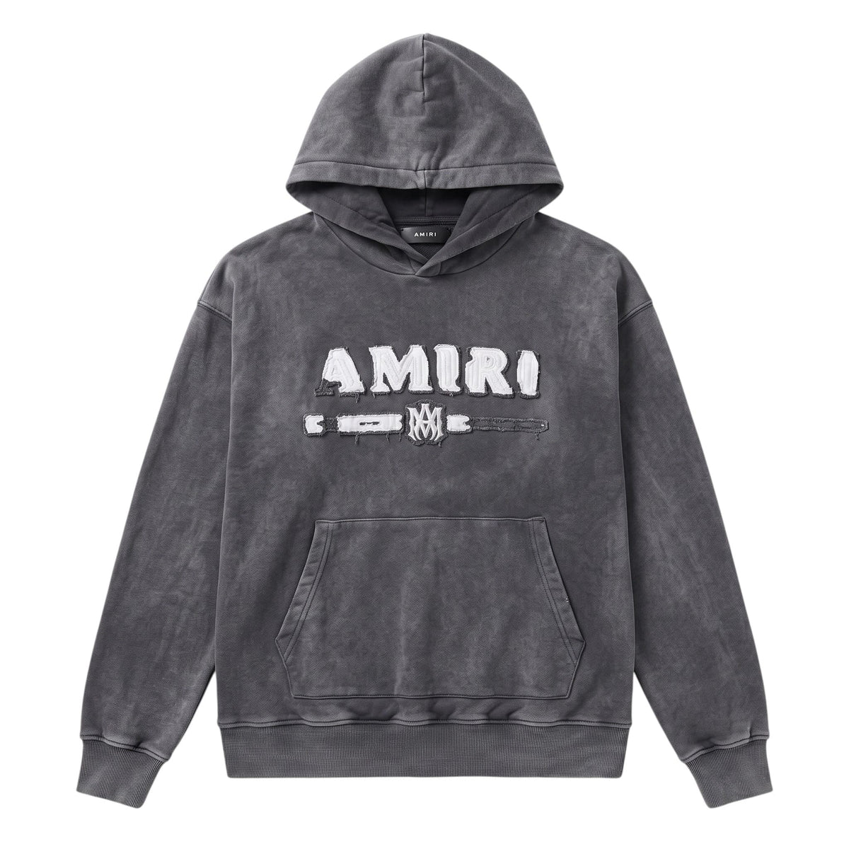 Amiri Vintage Washed Grey Hoodie with Distressed MA Bar Logo