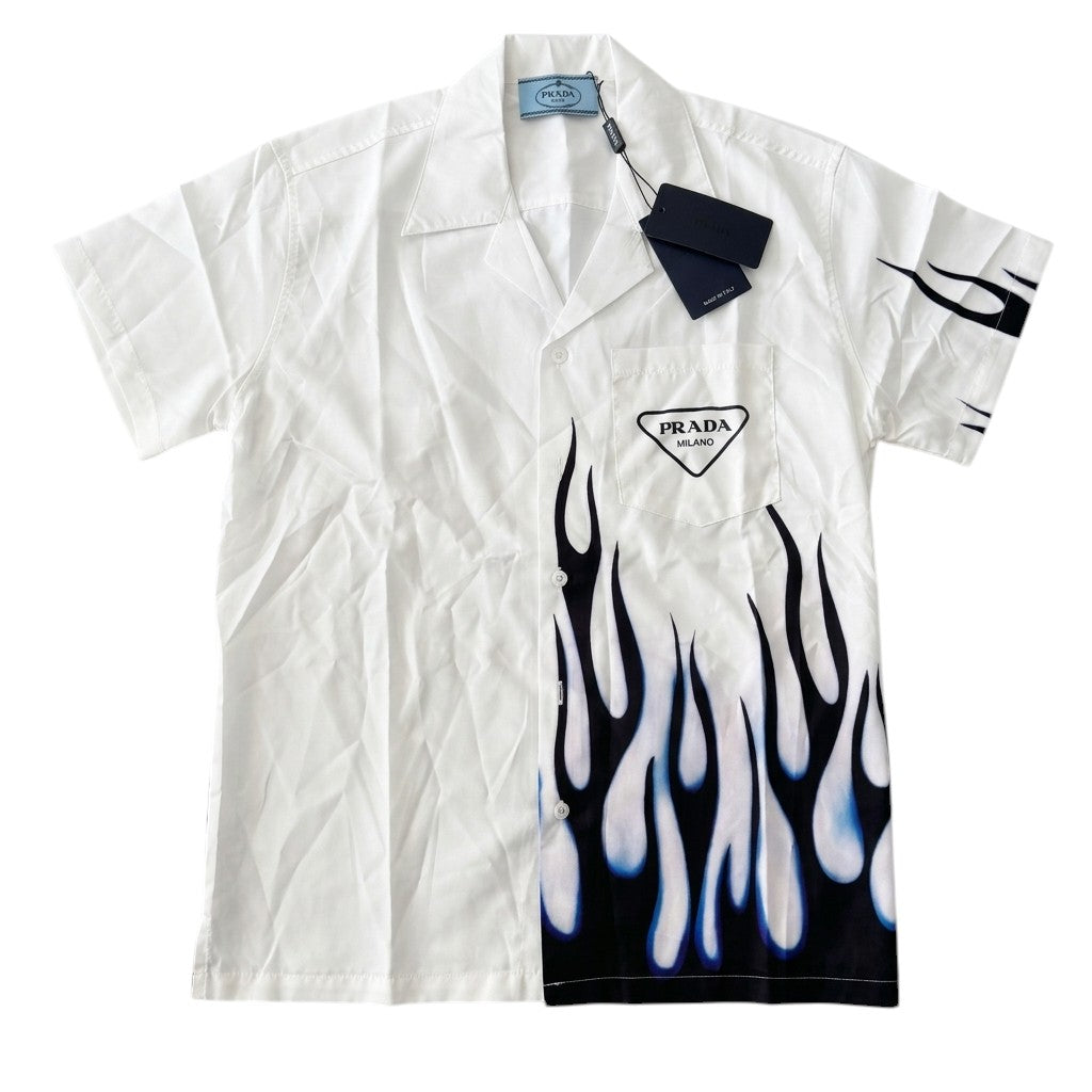 Prada Limited Blue Flames White Shirt
