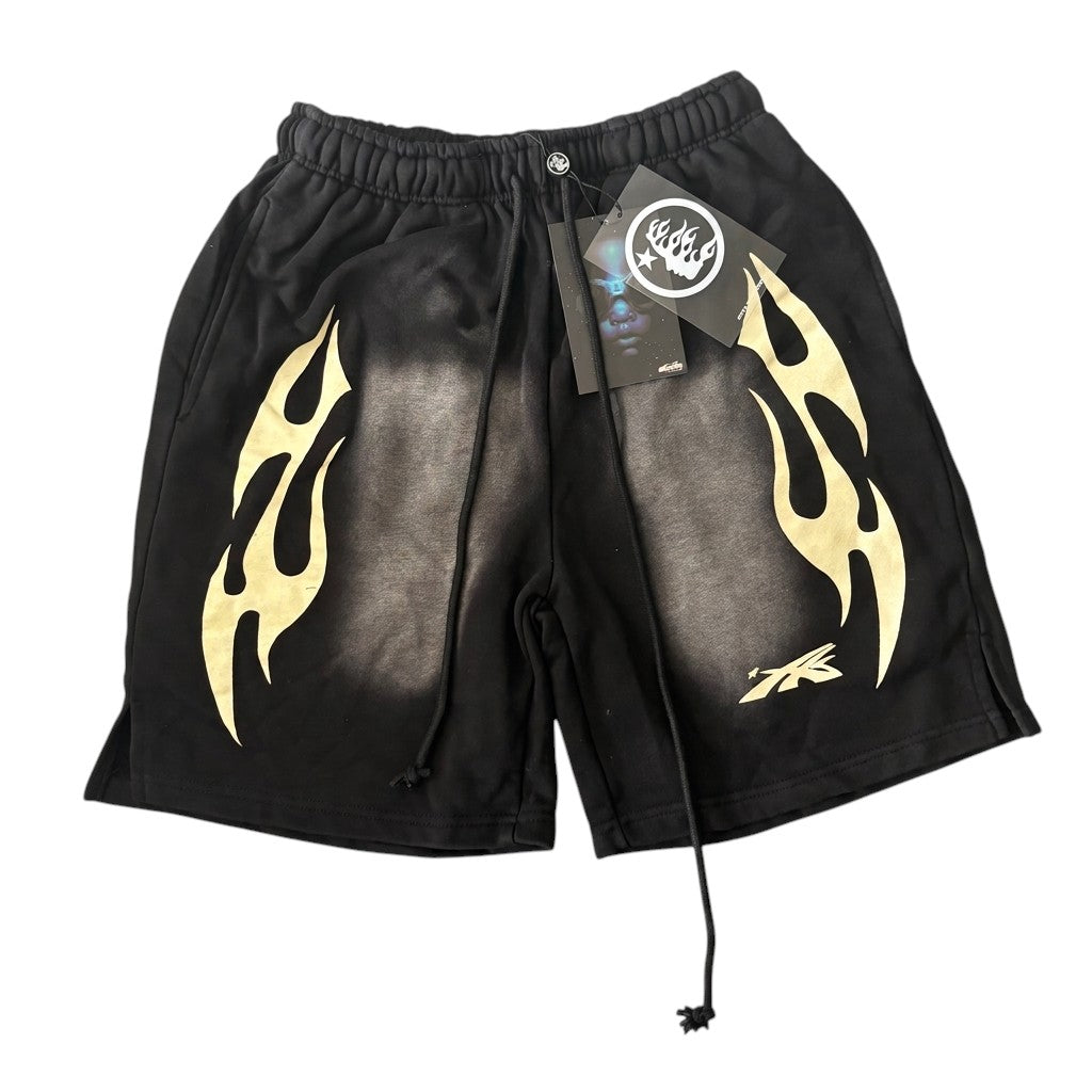 Hellstar Black Track Flame Washed Shorts