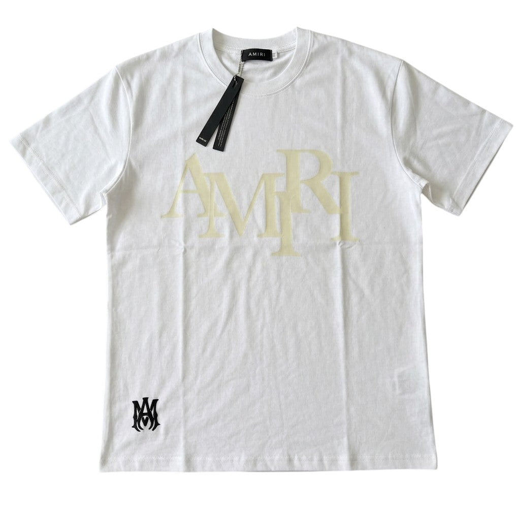 Amiri Front Yellow Letters Logo White T-shirt